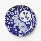 Blauwkonijn vogelpest Monogram Elegant Papieren Bordje (Voorkant)