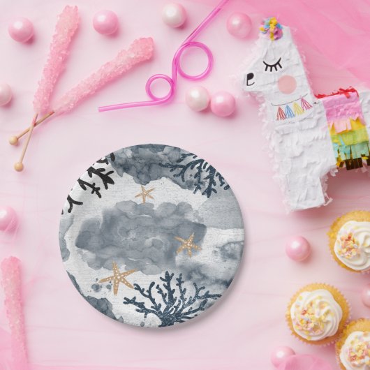 Blauwkoraal Waterverf legant Papieren Bordje (Feest)