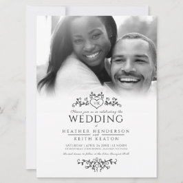 Blauwlijnhartmonogram zwarte trouwfoto kaart