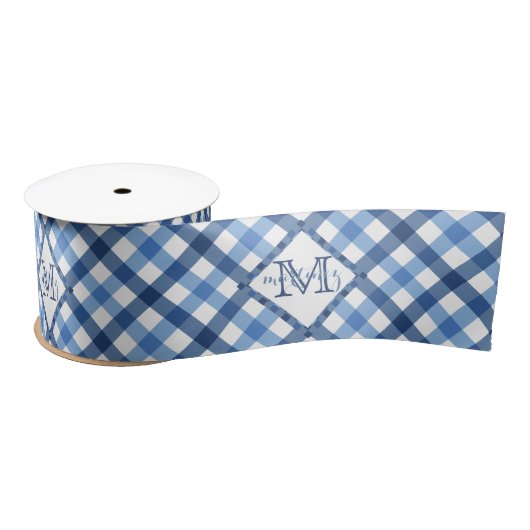 Blauwmadiamantmonogram alleen breed satijnen lint (Spoel)