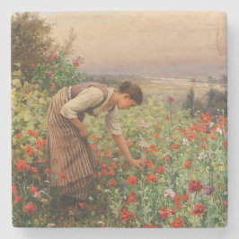 Blauwmakersblaasjes (Floral Scene) (bloemveld) Stenen Onderzetter