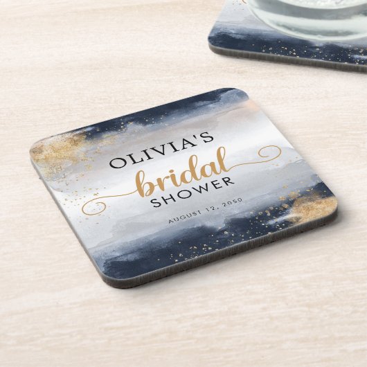 Blauwmarine en gouden bruidsfeest drankviltje bier onderzetter (Linkerzijde)