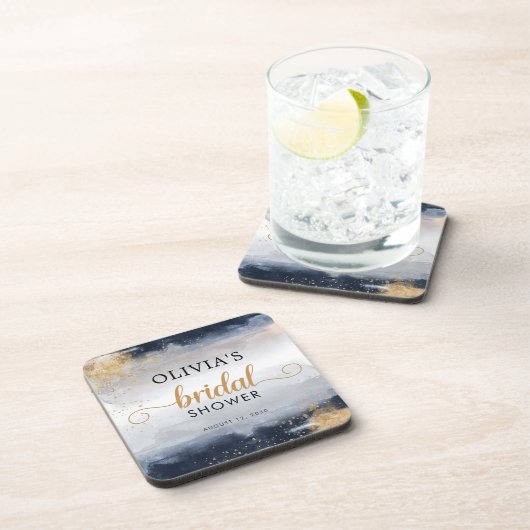 Blauwmarine en gouden bruidsfeest drankviltje bier onderzetter (Rechterzijde)