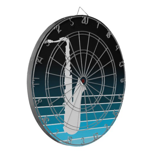 blauwmodesaxofoon dartbord (Voorkant Links)