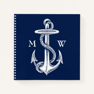  blauwmonogrammen van de marine van de Anchor Rope Notitieboek