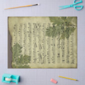 Blauwmuziek en -bladeren op een gedeprimeerde losp tissuepapier (Craft)