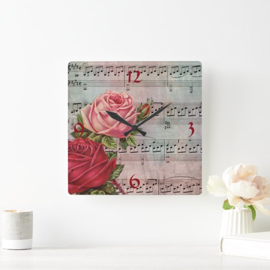 Blauwmuziek met Rozen wandklok (Huis)