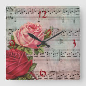 Blauwmuziek met Rozen wandklok (Voorkant)