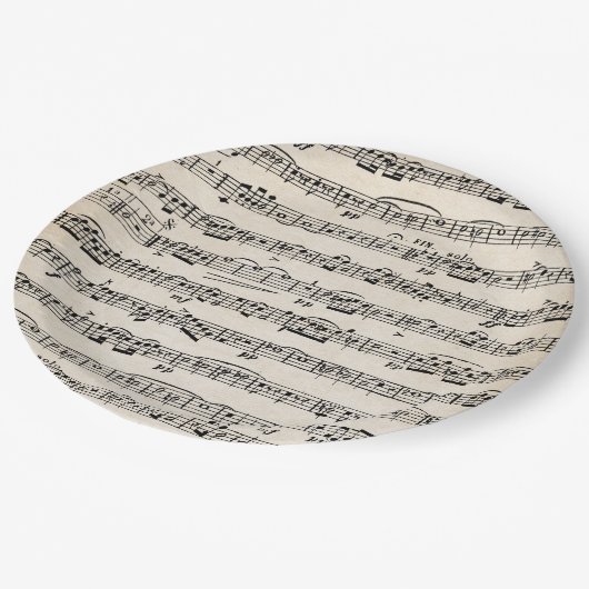 Blauwmuziek op oud papier papieren bordje (Gekanteld)