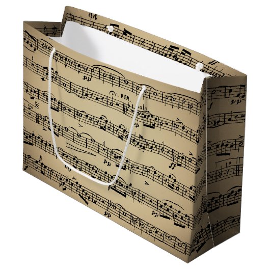 Blauwmuziek op papier groot cadeauzakje (Voorkant Gekanteld)