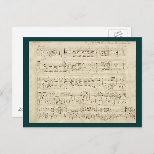 Blauwmuziek op perkamenthandgeschreven in inkt briefkaart (Voorkant / Achterkant)