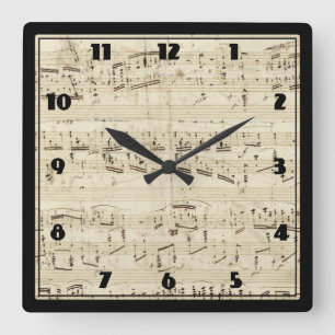 Blauwmuziek op perkamenthandgeschreven in inkt vierkante klok