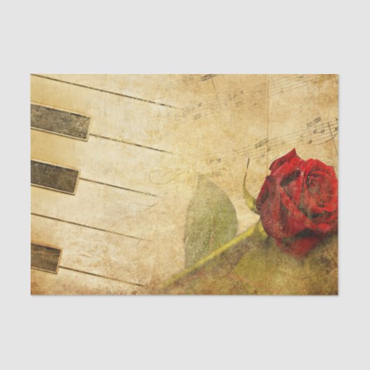 Blauwmuziek, pianoketoetsen en Roos-weefselpapier Tissuepapier (Voorkant)