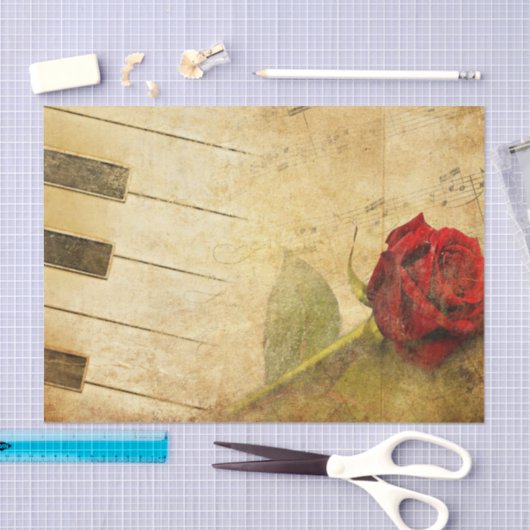 Blauwmuziek, pianoketoetsen en Roos-weefselpapier Tissuepapier (Craft)