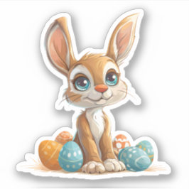 Blauwogig pastelkonijn met paaseieren sticker