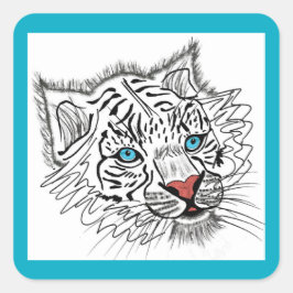 Blauwogige baby-tijger vierkante sticker