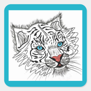 Blauwogige baby-tijger vierkante sticker