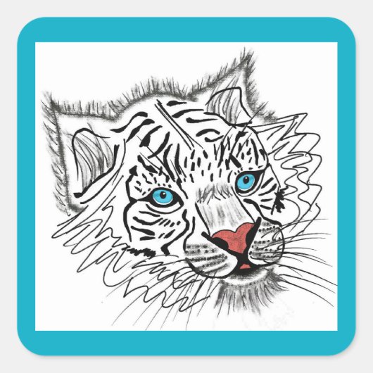 Blauwogige baby-tijger vierkante sticker (Voorkant)