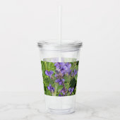 Blauwogige darner libel op paarse bloemen acryl drinkbeker (Voorkant)