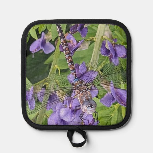 Blauwogige darner libel op paarse bloemen pannenlap (Voorkant)