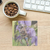 Blauwogige darner libel op paarse bloemen stenen onderzetter