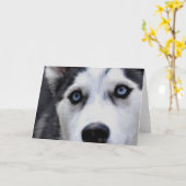 Blauwogige Husky-Wenskaarten Kaart (Gele Bloem)
