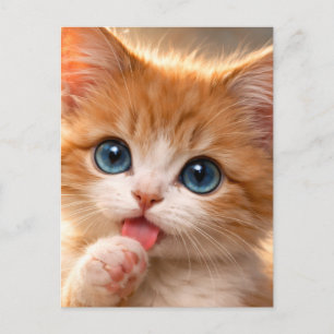 Blauwogige kitten die zijn poot likt briefkaart