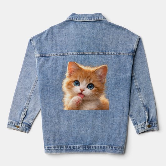 Blauwogige kitten die zijn poot likt denim jacket (Achterkant)