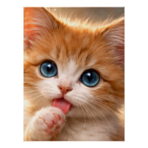 Blauwogige poes die haar poot likt