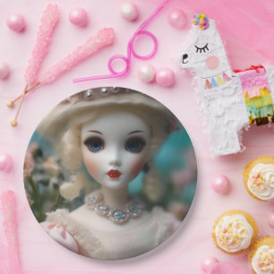 Blauwogige  pop, papieren bordje