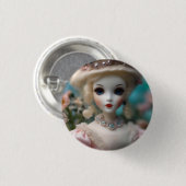 Blauwogige  pop, ronde button 3,2 cm (Voorkant /achterkant)