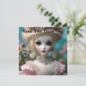 Blauwogige  pop, save the date (Staand voorkant)