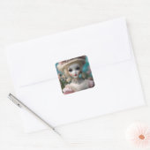 Blauwogige  pop, vierkante sticker (Envelop)