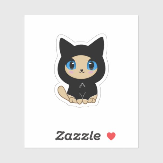 Blauwogige zwarte kat op blauwe achtergrond sticker (Vel)