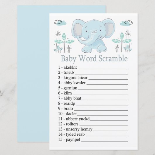 Blauwolifant Baby word scramble game (Voorkant / Achterkant)