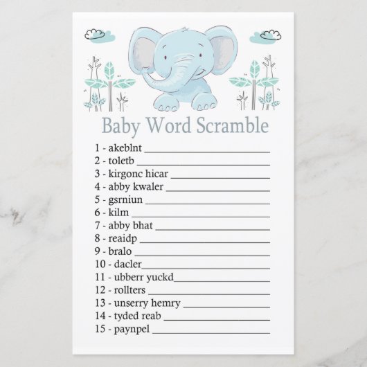 Blauwolifant Baby word scramble game (Voorkant)
