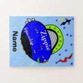 Blauwoogige blauwe groene visruimteschip Puzzle Legpuzzel (Horizontaal)