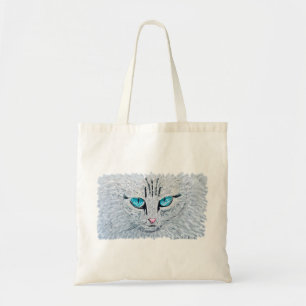Blauwoogige Pluizige Kat Tote Bag