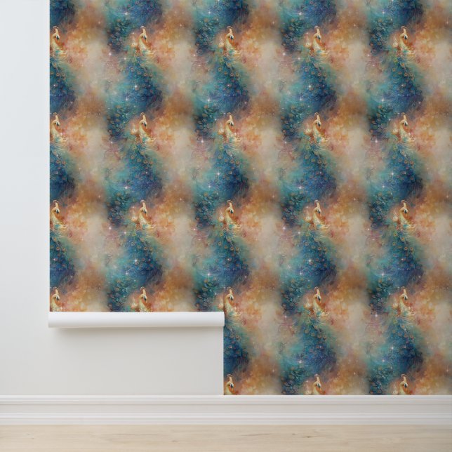 blauwOranje pauw Behang (Applicatie)