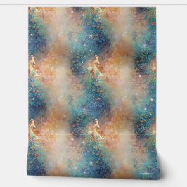 blauwOranje pauw Behang