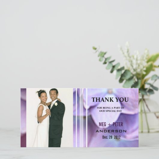 ©Blauwpaarse Hortensia Trouwfoto Bedankkaart (Staand voorkant)