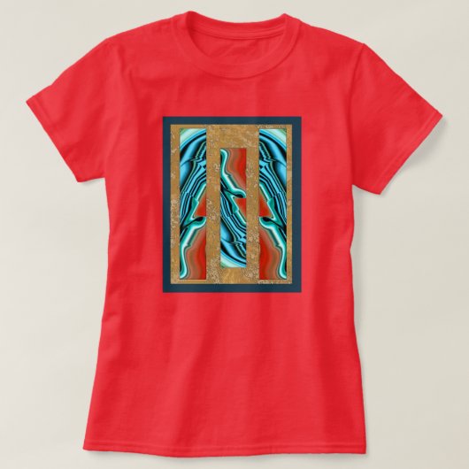 Blauwrode agaat intarsia t-shirt (Design voorkant)