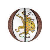 Blauwrode octopus cartoon illustratie basketbal (Verticaal)