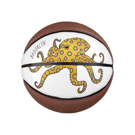 Blauwrode octopus cartoon illustratie basketbal (Voorkant)