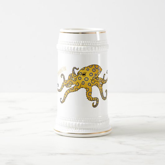 Blauwrode octopus cartoon illustratie bierpul (Center)