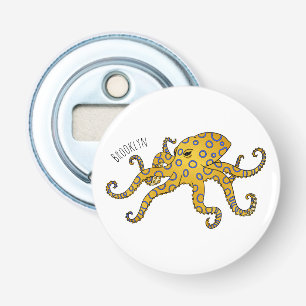 Blauwrode octopus cartoon illustratie button flesopener