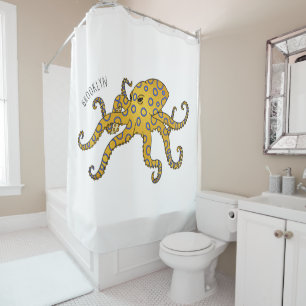 Blauwrode octopus cartoon illustratie douchegordijn