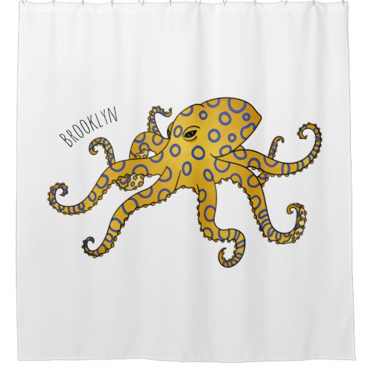 Blauwrode octopus cartoon illustratie douchegordijn (Voorkant)