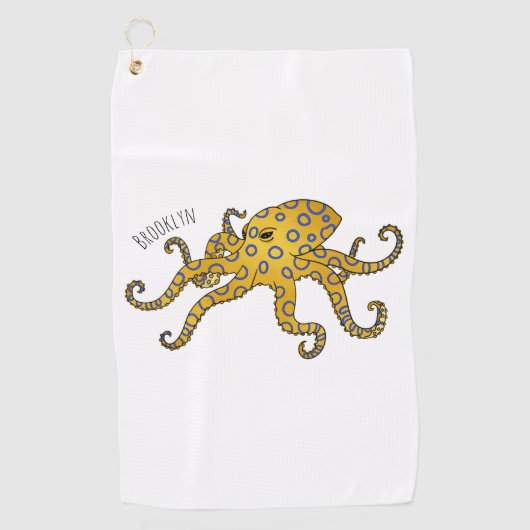 Blauwrode octopus cartoon illustratie golfhanddoek (Voorkant)