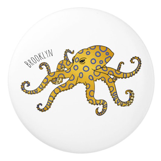 Blauwrode octopus cartoon illustratie keramische knop (Voorkant)